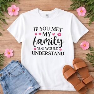 Gildan White Kids Tee with Black Script & Pink Flower Accents